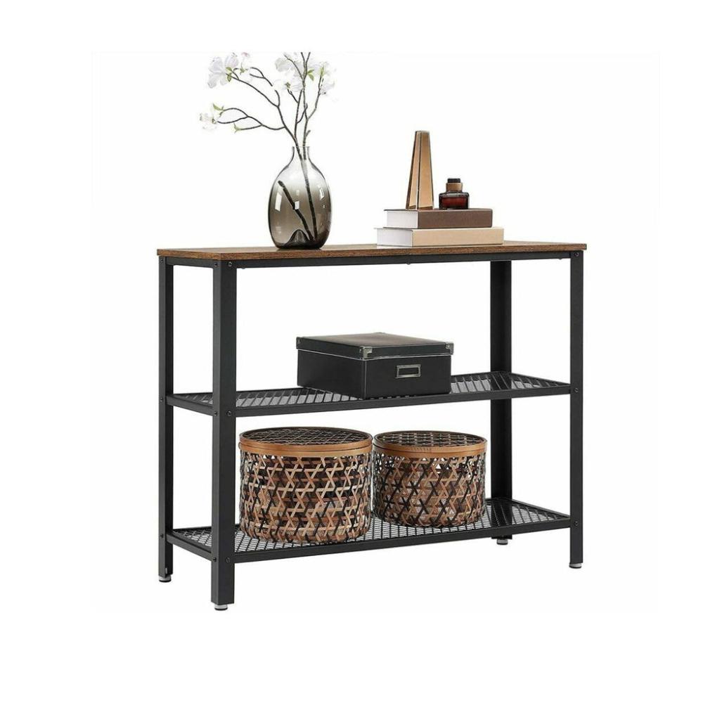 Mixed Double Console Table with 2 Mesh Shelves