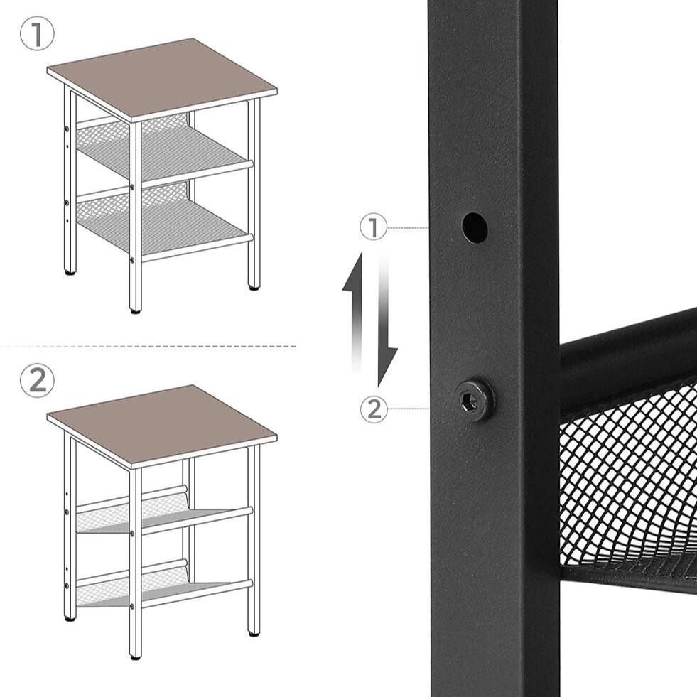 Industrial Side Table with 2 Mesh Shelves