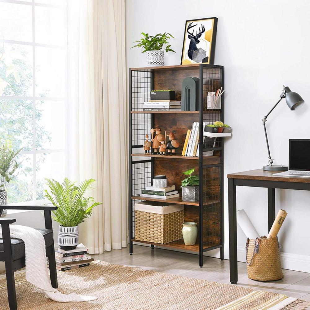 4 Tiers Bookcase Office Storage Shelf - Rustic Brown and Black