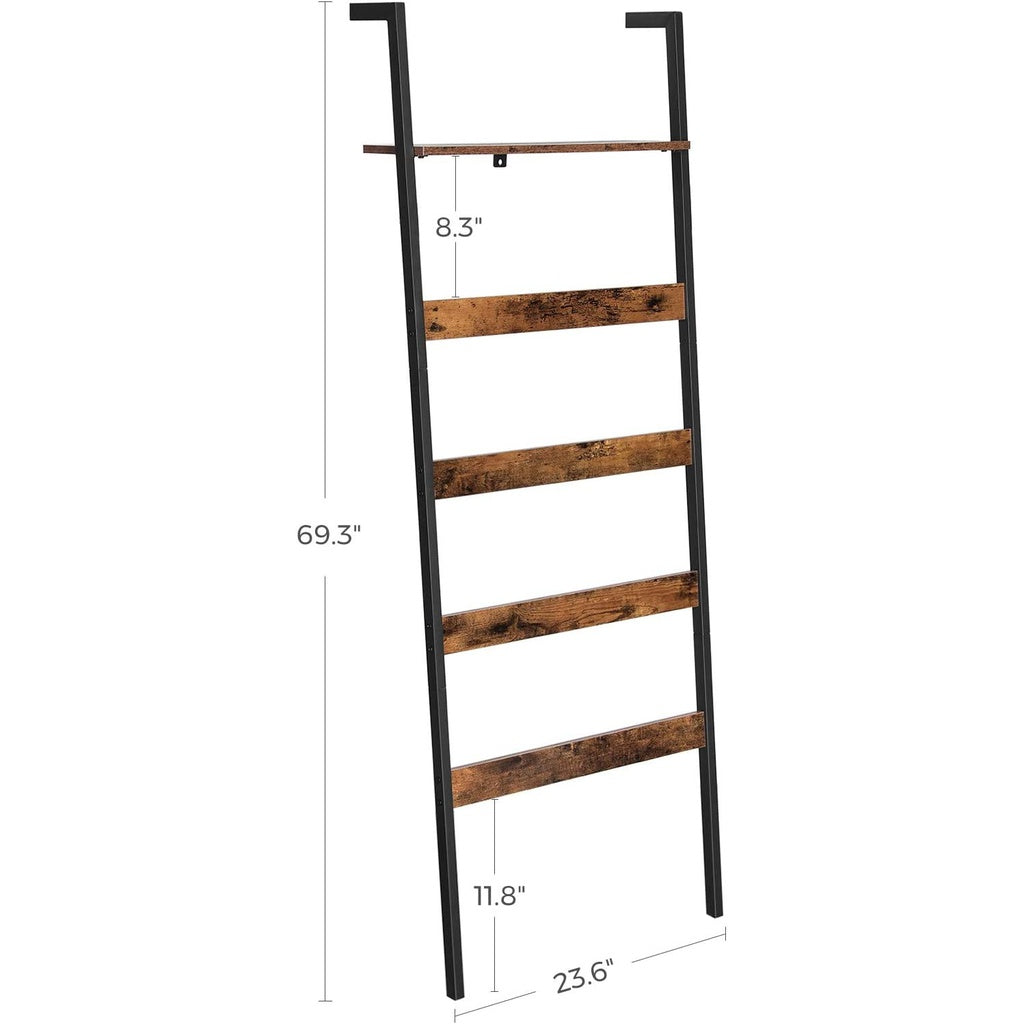Blanket Ladder Wall Leaning Rack - Rustic Brown and Black