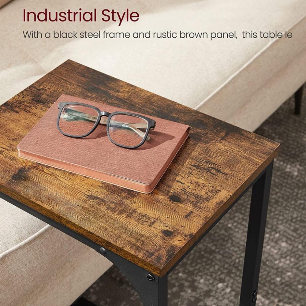 Slim End Table with Metal Frame - Rustic Brown and Black