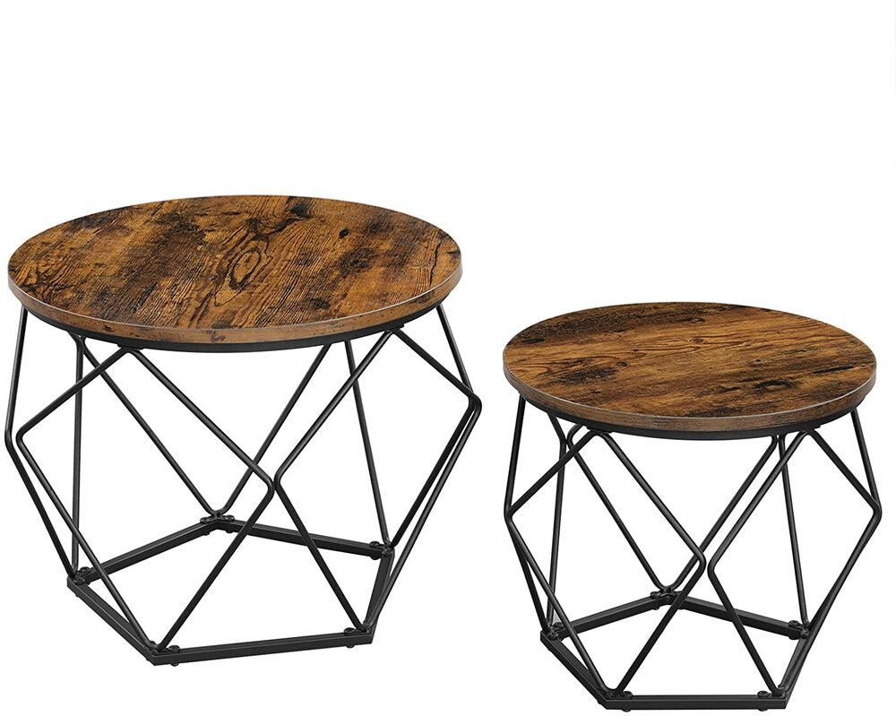 Set of 2 Coffee Tables - Rustic Brown and Black
