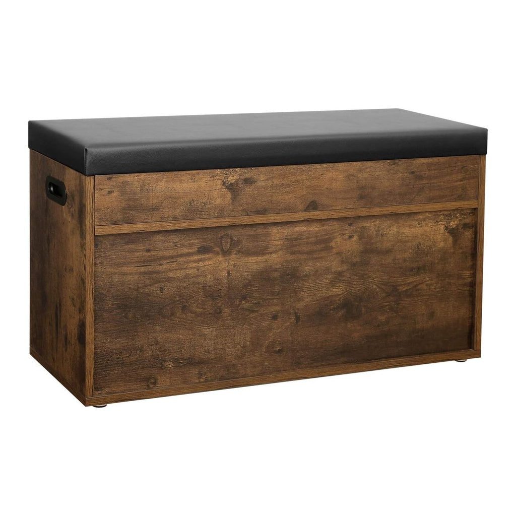 Storage Shoe Bench with Padded Seat 3 Compartments - Rustic Brown