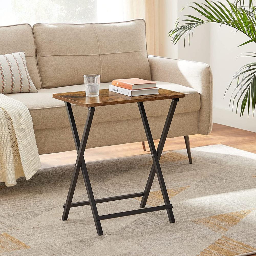Tray Set of 2 Folding Tables - Rustic Brown and Black