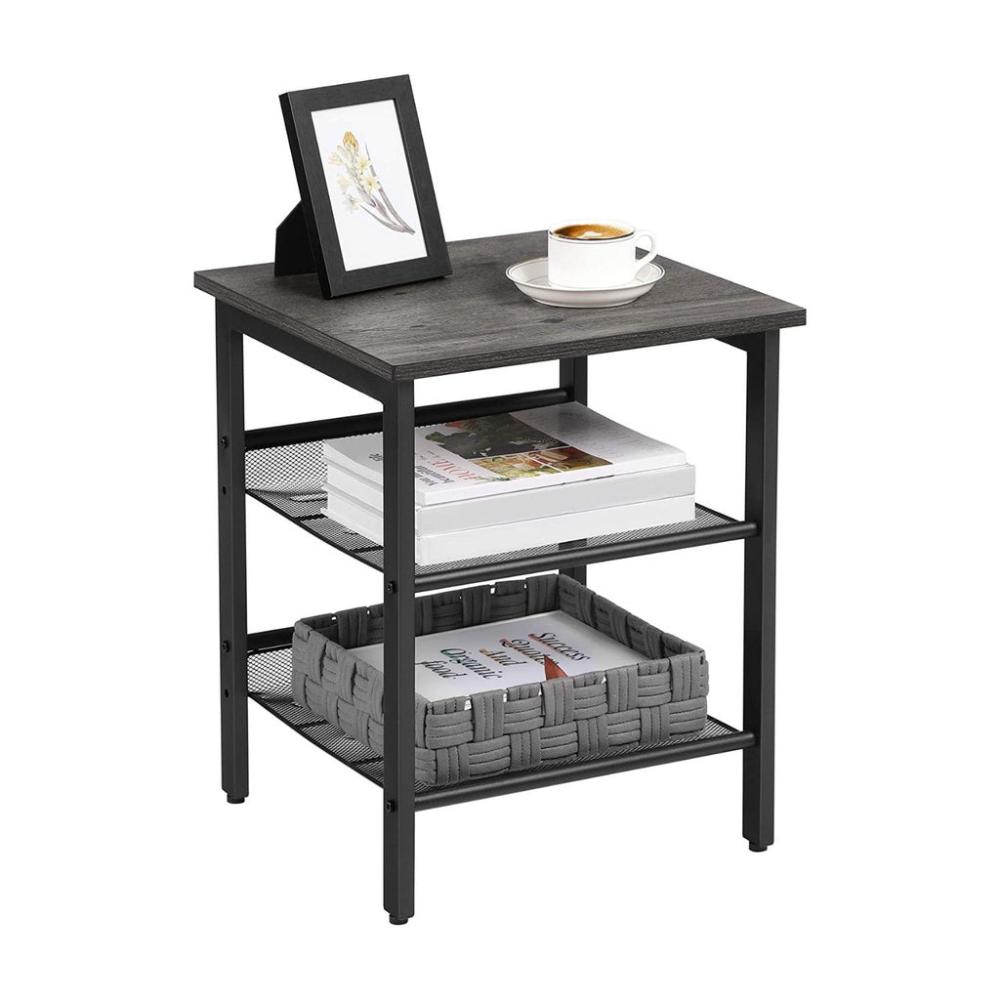 Set of 2 Side Table with 2 Mesh Shelves - Charcoal Gray
