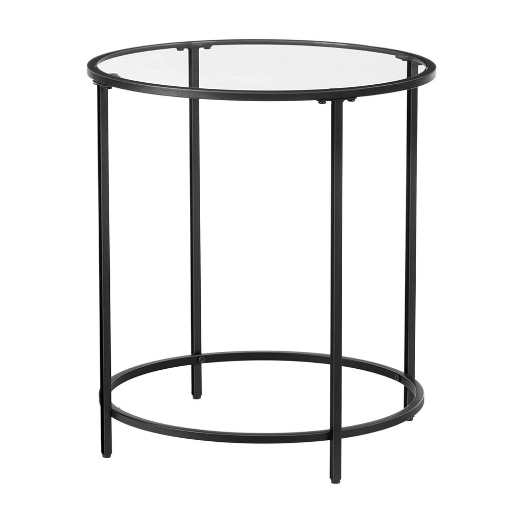 Round Side Glass Table with Metal Frame - Black