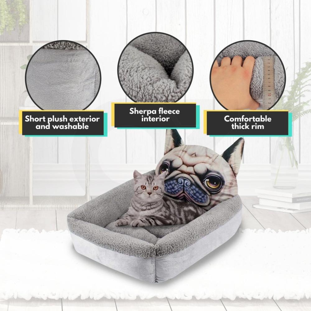 Cartoon Square French Bulldog Pet Bed 3D Large Size (Black)
