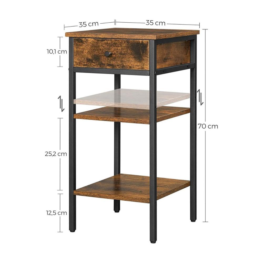 Nightstand End Table with a Drawer and 2 Storage Shelves