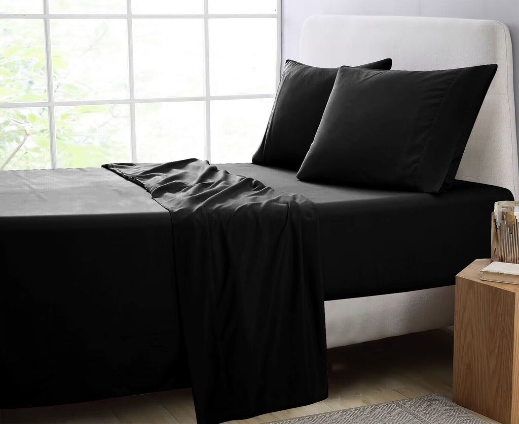 1000 Thread Count Ultra Soft Microfiber 4 Pcs Bed Sheet Set - Queen (Black)