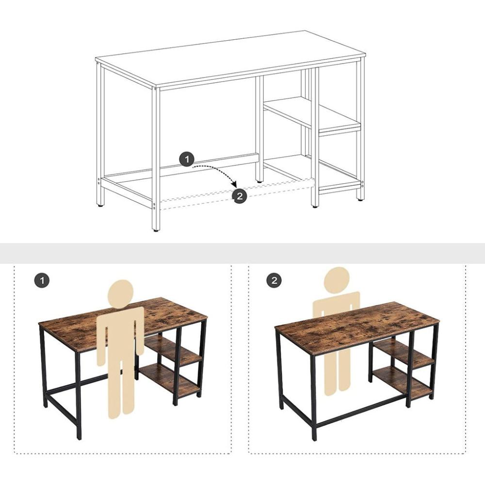 Computer Desk with 2 Shelves - Rustic Brown and Black
