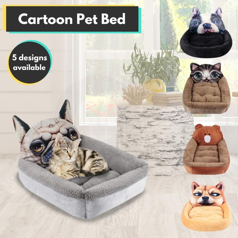 Cartoon Square French Bulldog Pet Bed 3D Large Size (Black)