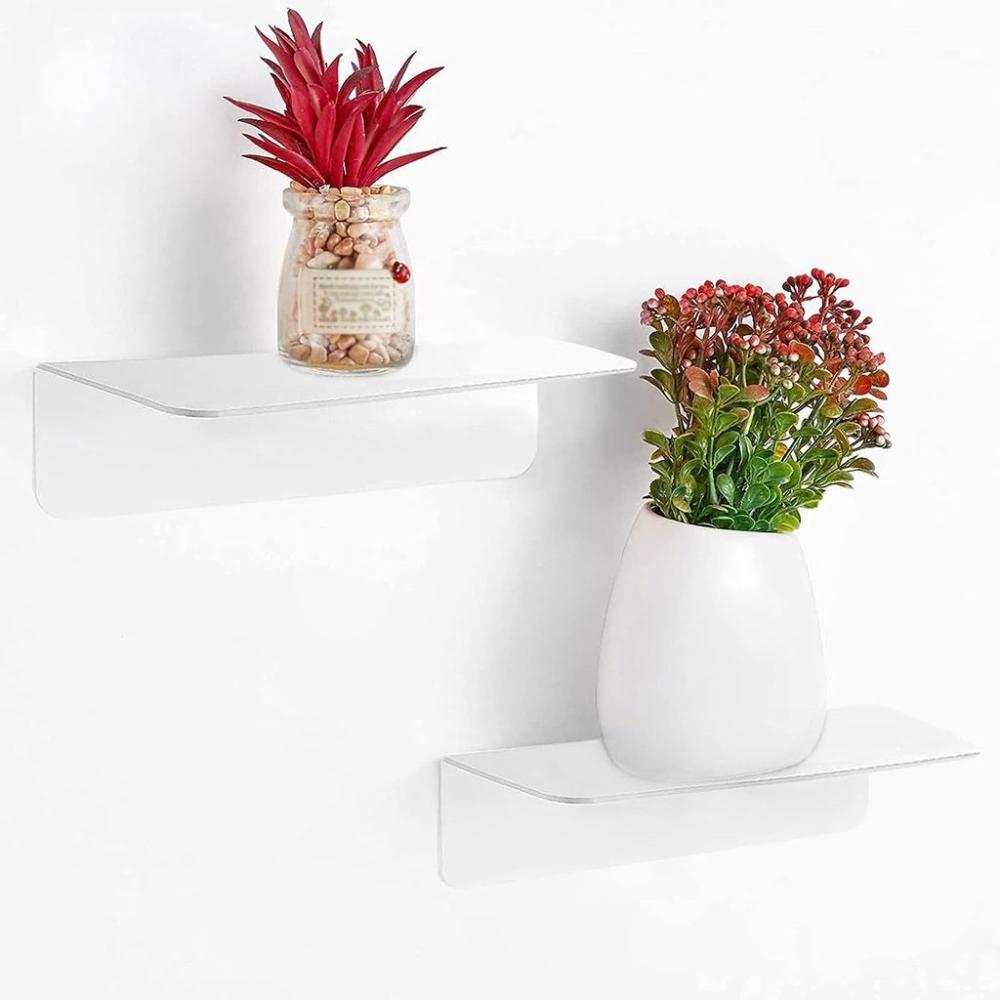 Acrylic Floating Wall Shelf Set of 4 with Cable Clips (White)