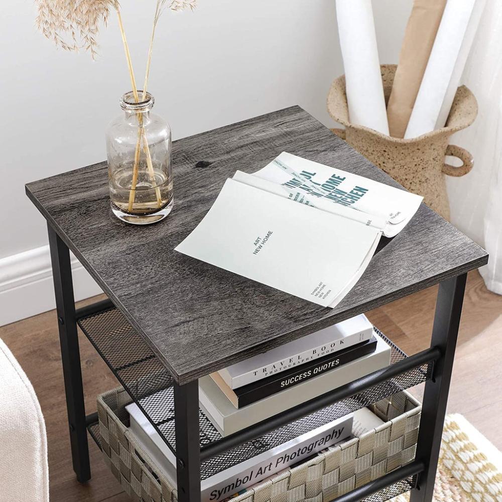 Set of 2 Side Table with 2 Mesh Shelves - Charcoal Gray