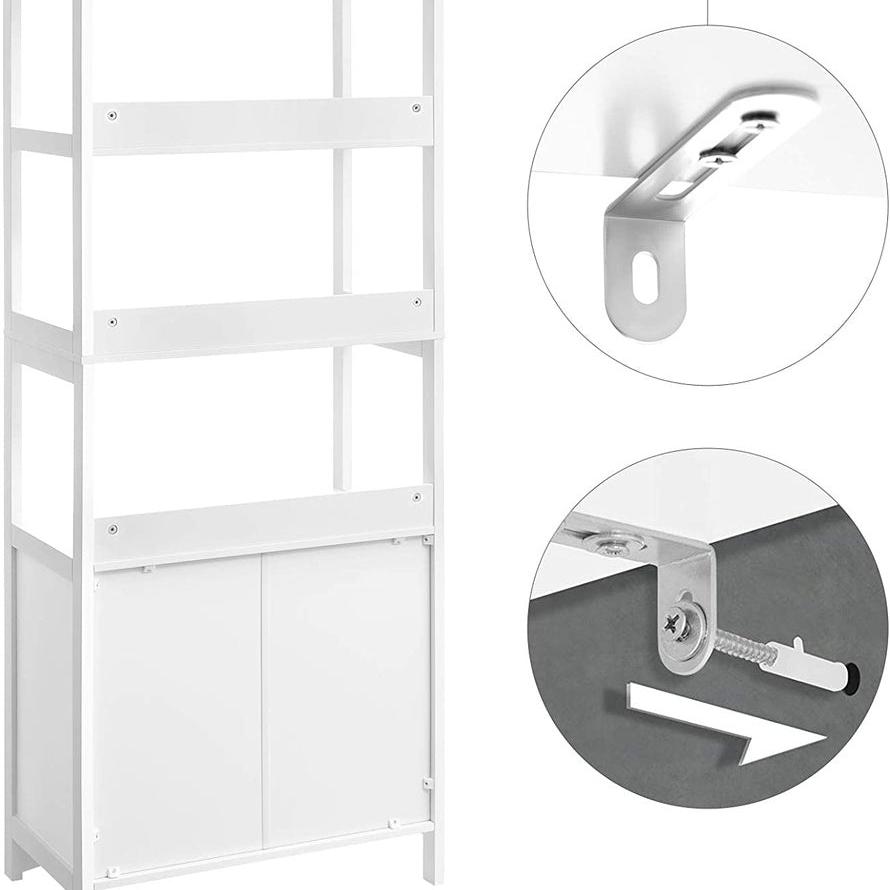 Floor Cabinet with Drawer 3 Open Shelves and Double Doors