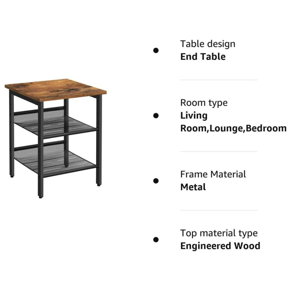 2 Adjustable Mesh Shelves Side Table Nightstand End Table