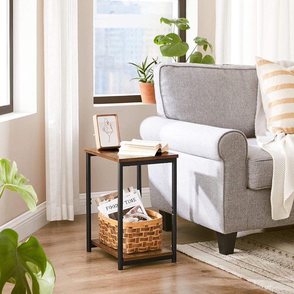 Side Table Vintage Brown with Storage Shelf