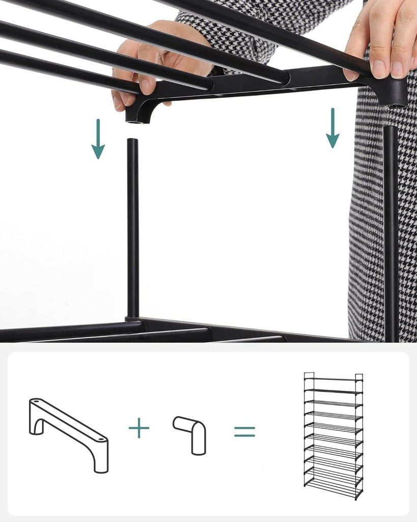 10 Tier Metal Shoe Rack for 50 Pairs of Shoes - Black