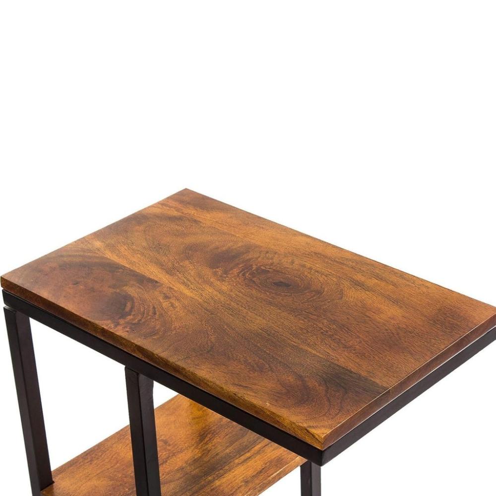 C-Shaped 2-tier End Table with Anti Slip Base (Walnut)