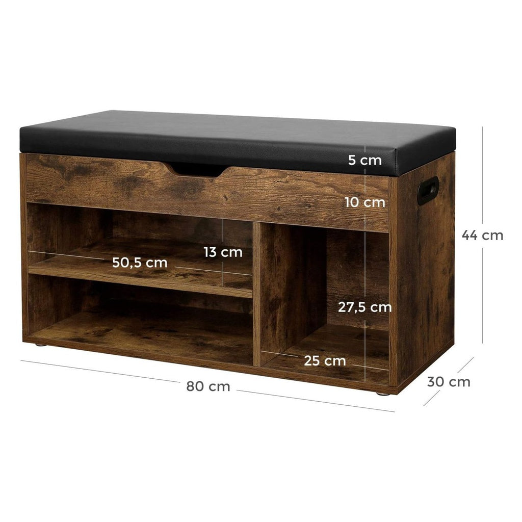 Storage Shoe Bench with Padded Seat 3 Compartments - Rustic Brown