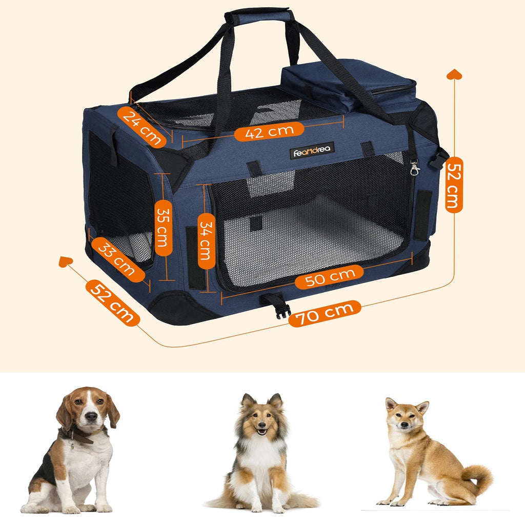Dog Kennel Transport Box Folding Fabric Pet Carrier 70cms - Dark Blue