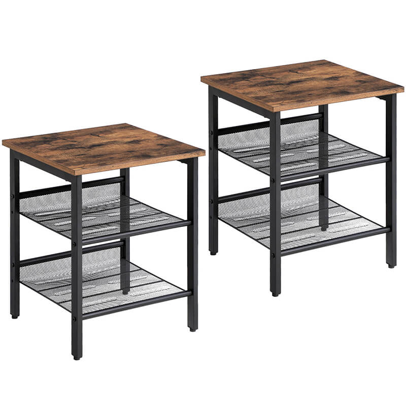 Industrial Set of 2 Bedside Tables - Rustic Brown and Black