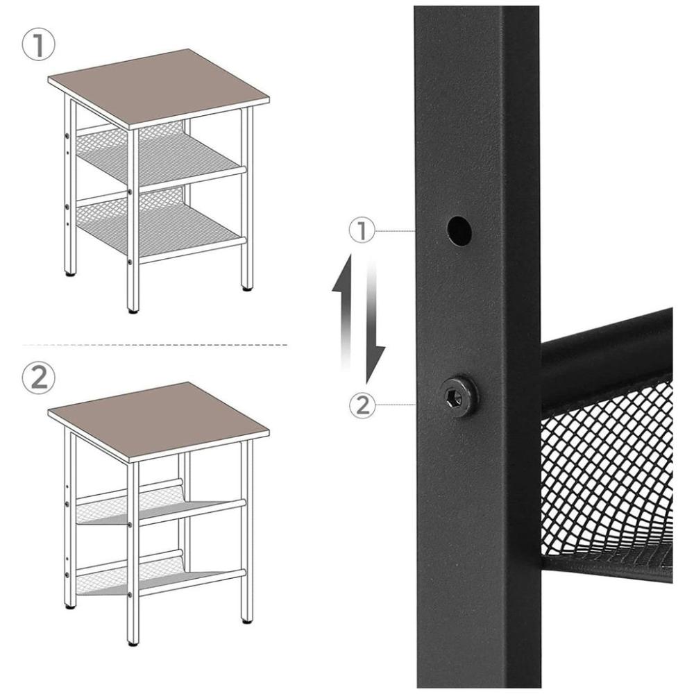 2 Adjustable Mesh Shelves Side Table Nightstand End Table