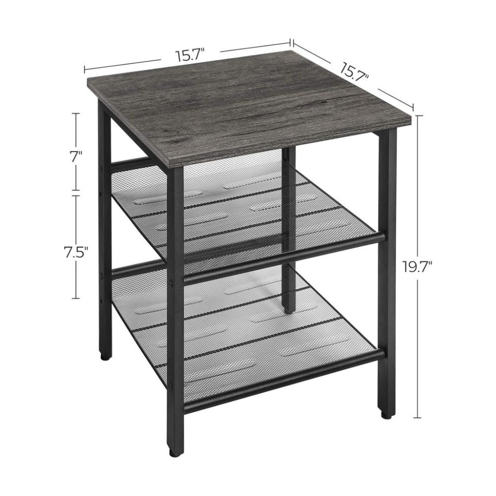 Set of 2 Side Table with 2 Mesh Shelves - Charcoal Gray