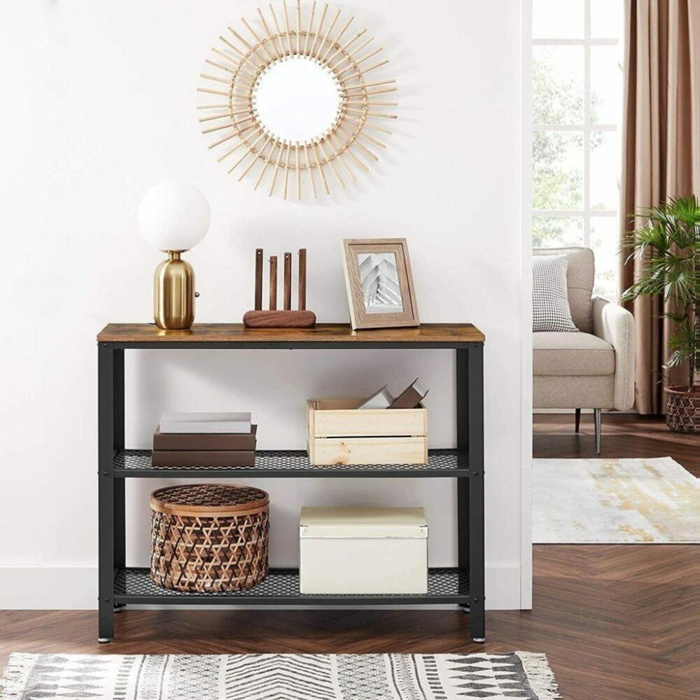 Mixed Double Console Table with 2 Mesh Shelves