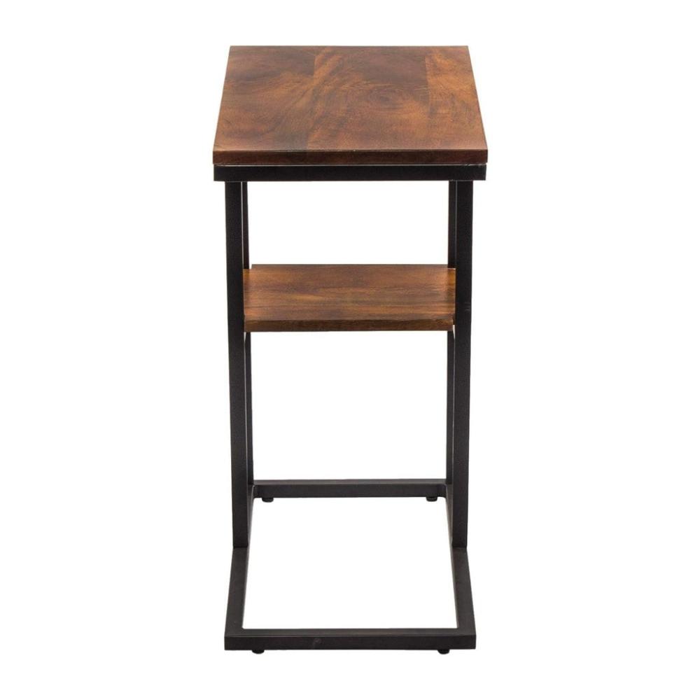 C-Shaped 2-tier End Table with Anti Slip Base (Walnut)