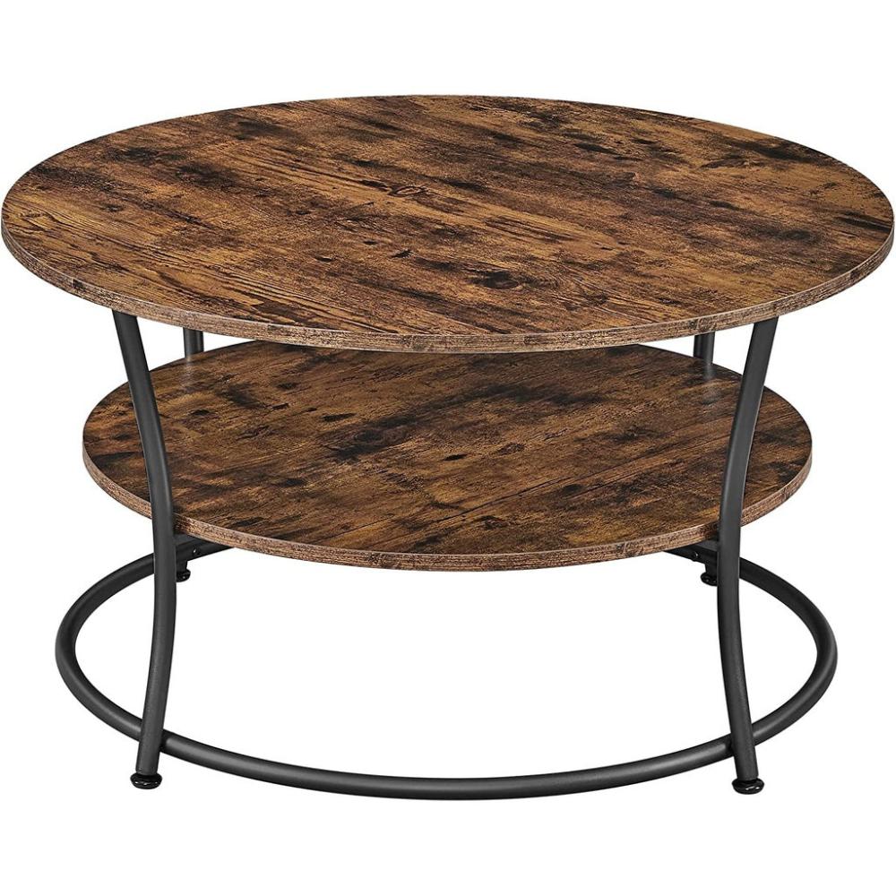 Coffee Round Cocktail Table With Shelf - Rustic Brown
