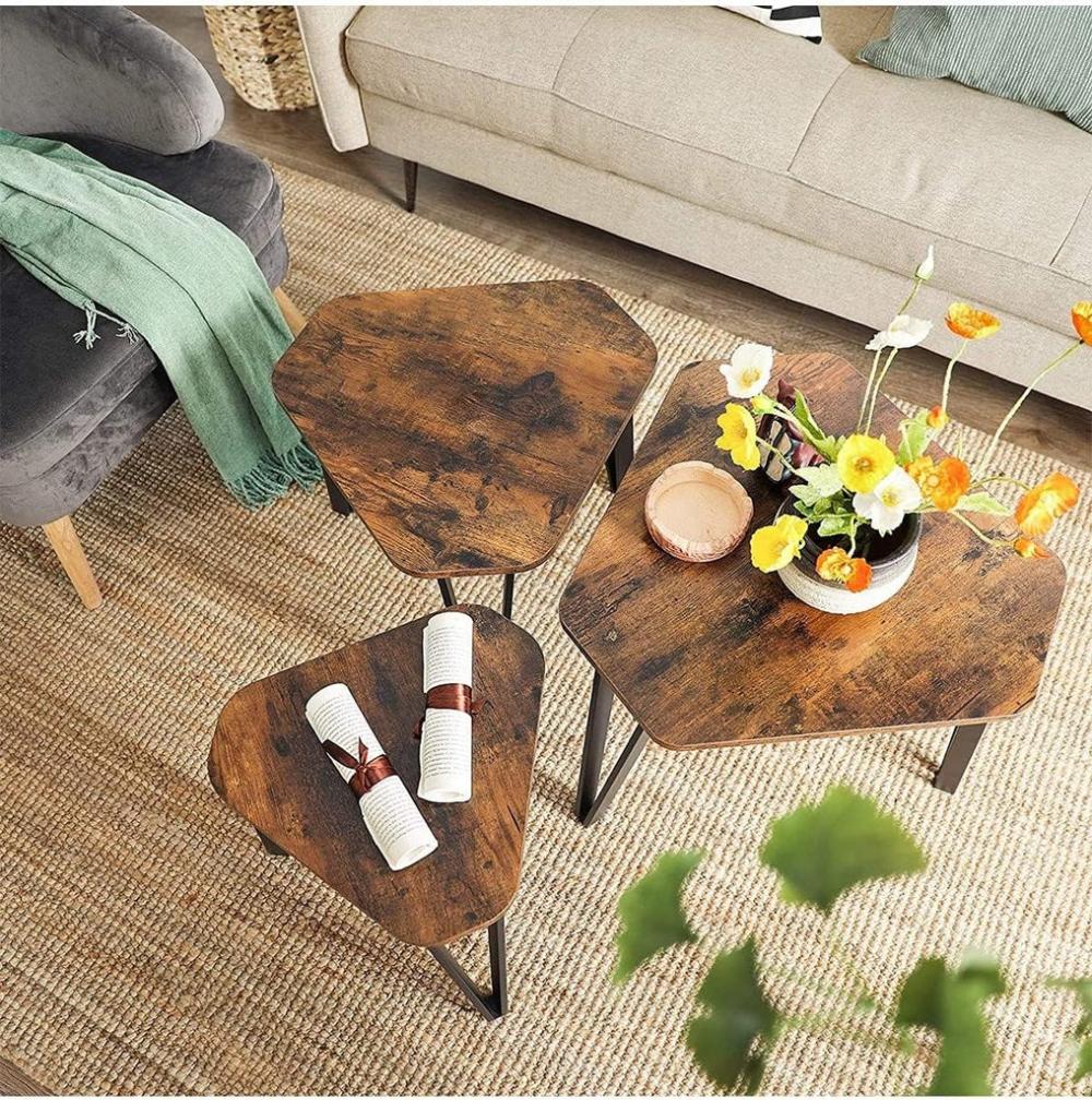 Nesting Coffee Table Set of 3 - Rustic Brown and Black