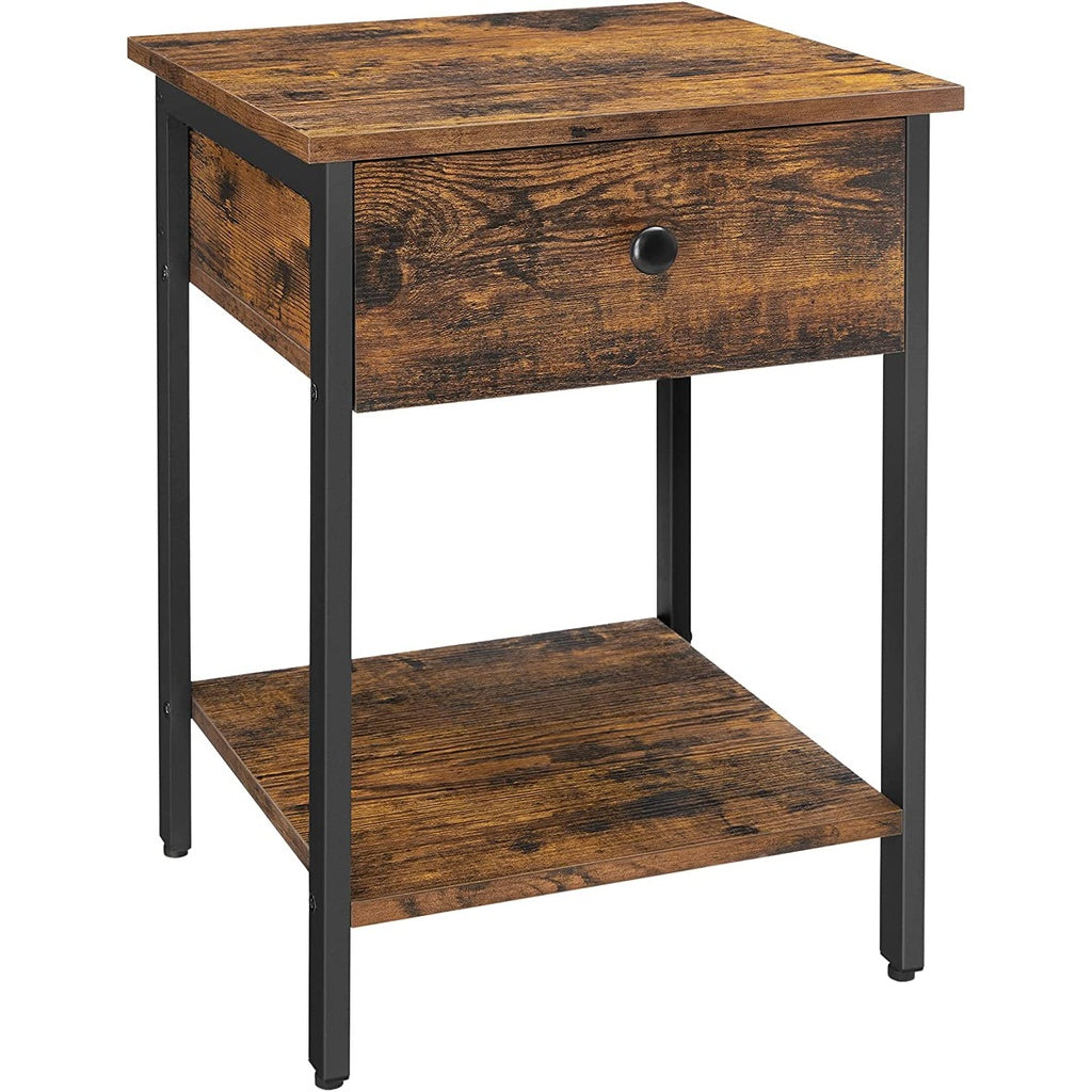 End Table with Drawer and Shelf - Rustic Brown and Black