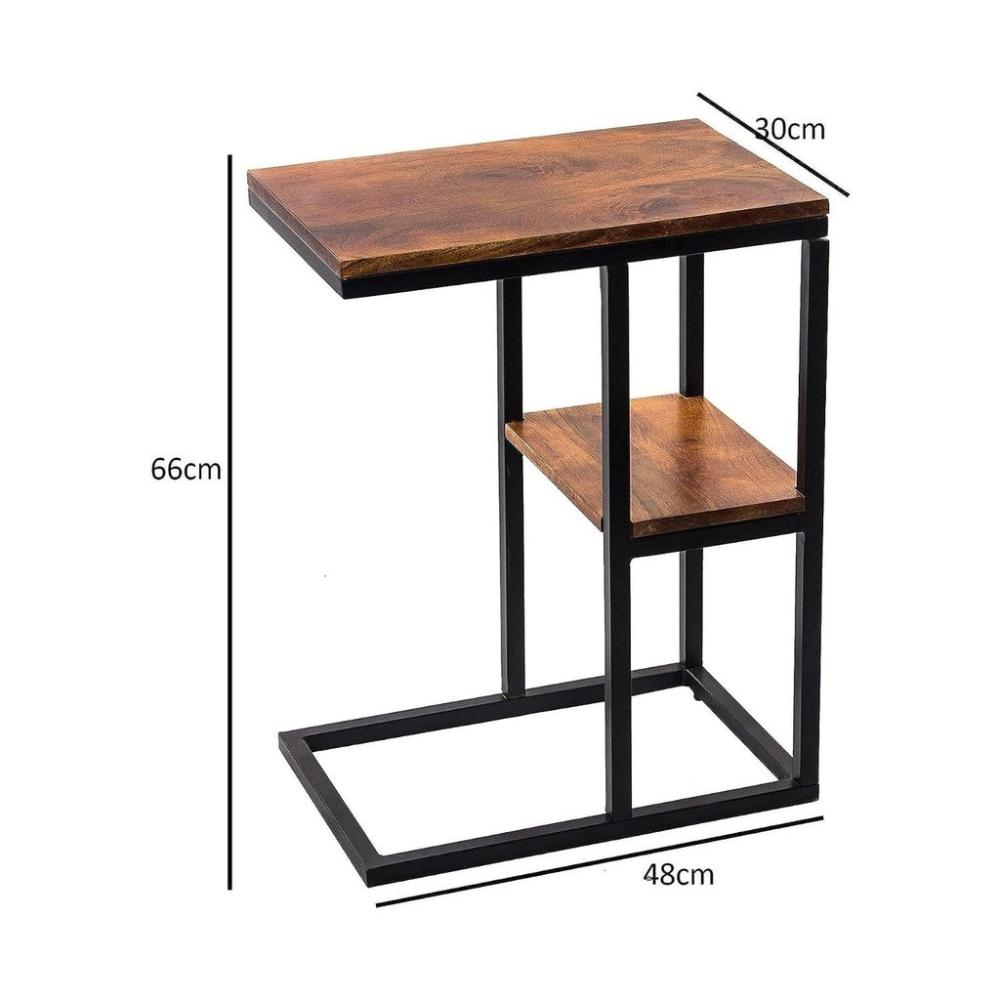 C-Shaped 2-tier End Table with Anti Slip Base (Walnut)