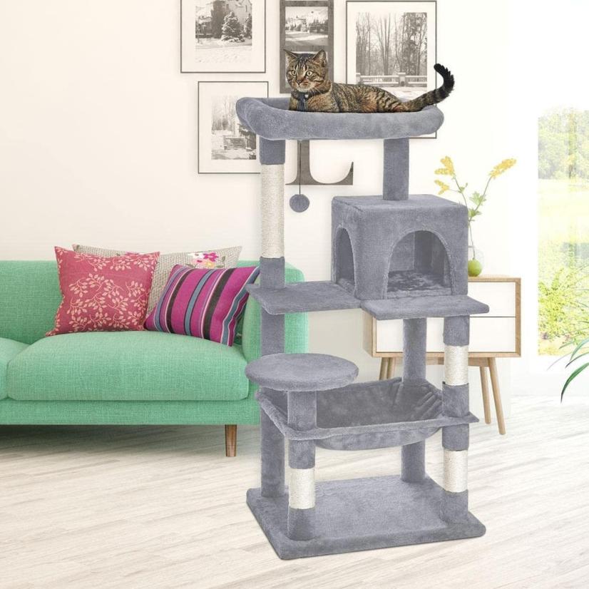 Plush Cat Condo Cat Tree - Light Grey 118cms
