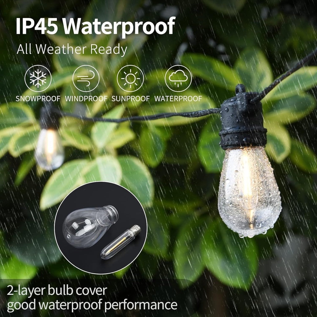 15+1 Bulbs LED Outdoor String Lights - Warm White 53FT