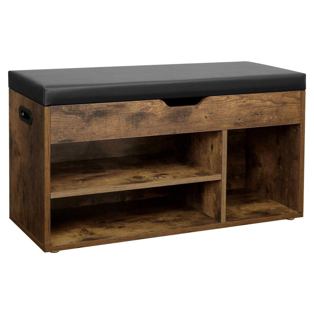 Storage Shoe Bench with Padded Seat 3 Compartments - Rustic Brown