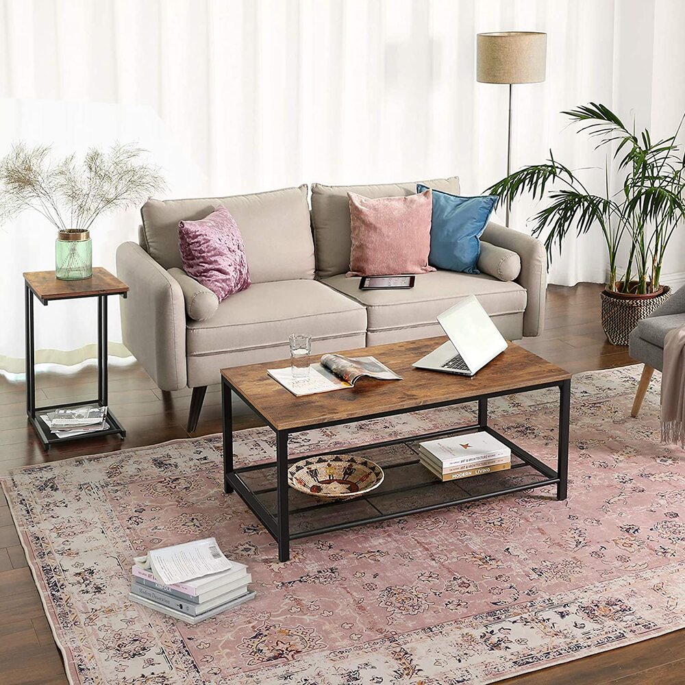 C-Shaped Side Table with Mesh Shelf