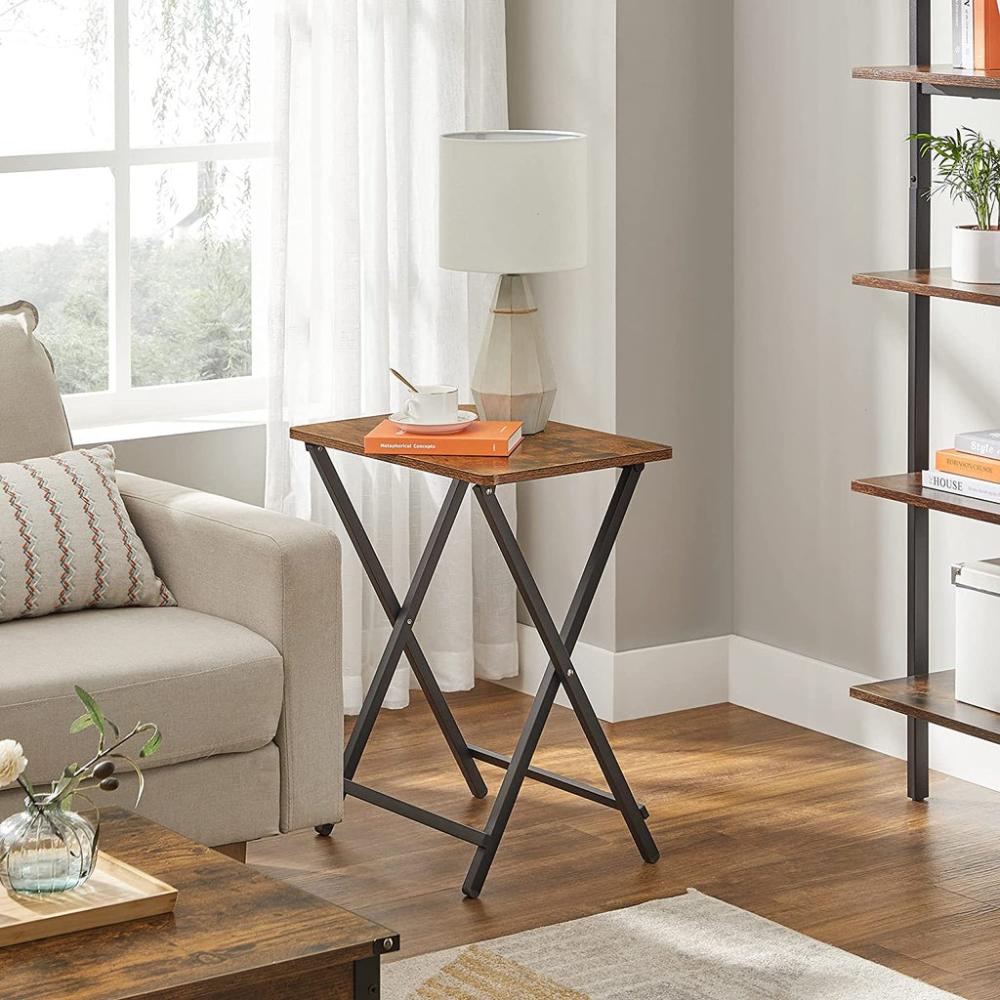 Tray Set of 2 Folding Tables - Rustic Brown and Black