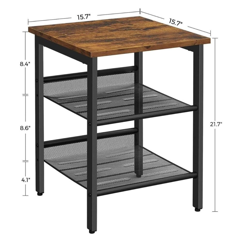 2 Adjustable Mesh Shelves Side Table Nightstand End Table