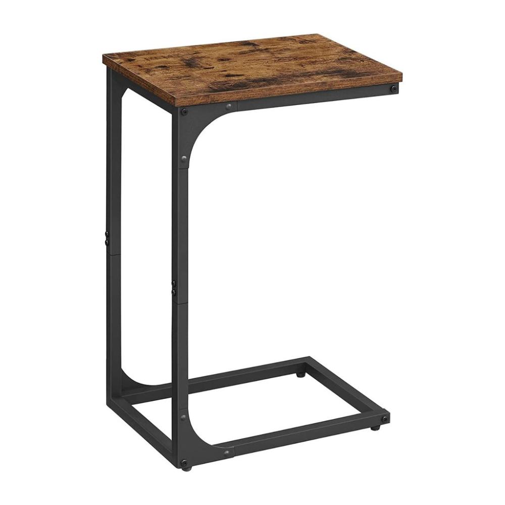 Slim End Table with Metal Frame - Rustic Brown and Black