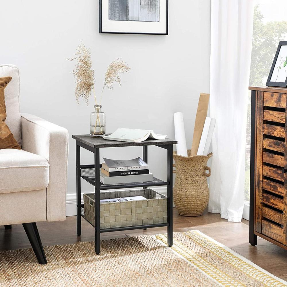 Set of 2 Side Table with 2 Mesh Shelves - Charcoal Gray