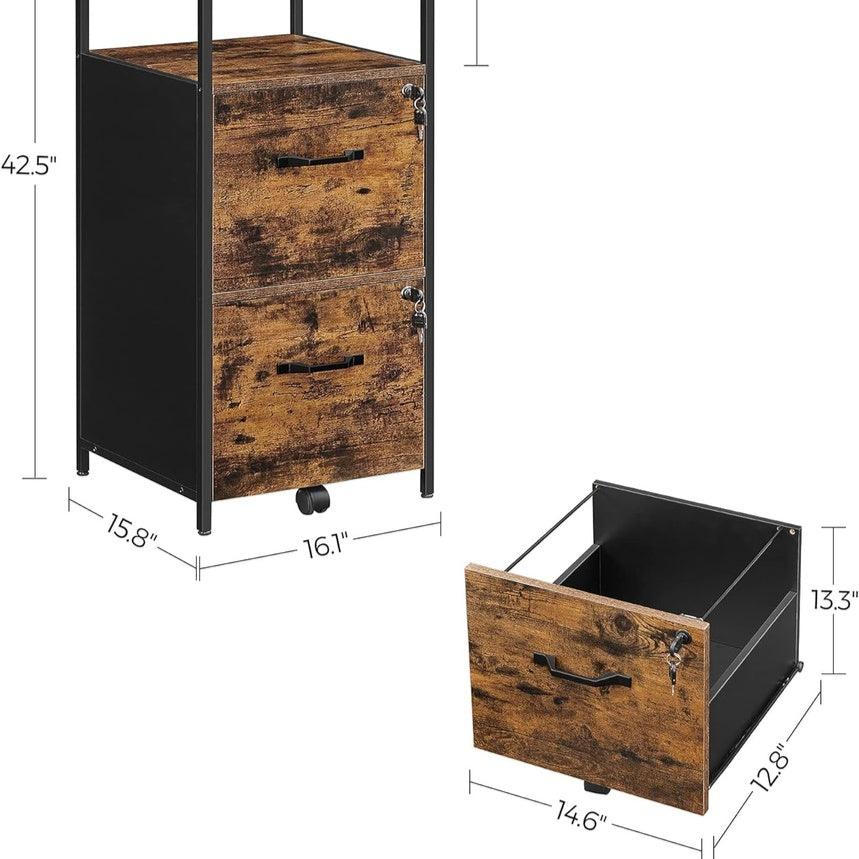 Filing Cabinet with 2 Drawers - Rustic Brown and Black