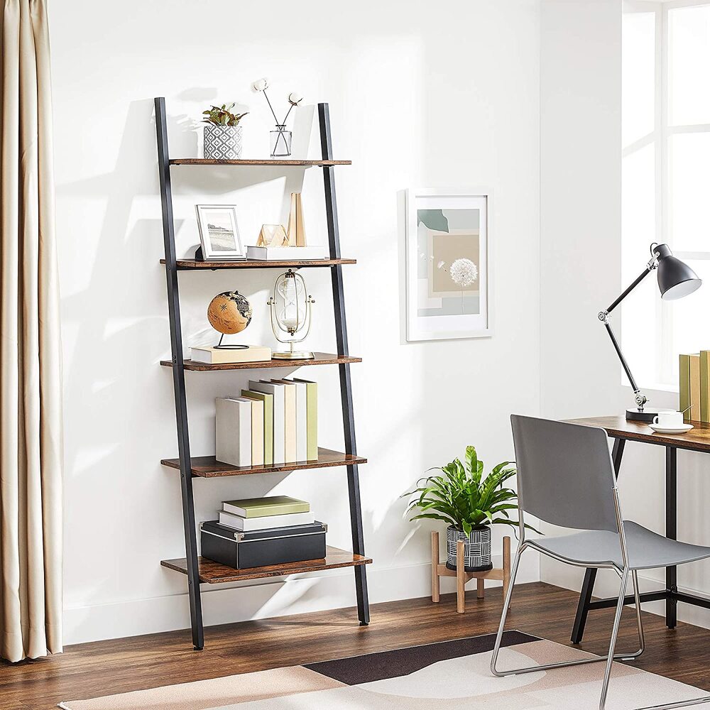 Industrial 5 Tier Slanted Shelf - Rustic Brown and Black