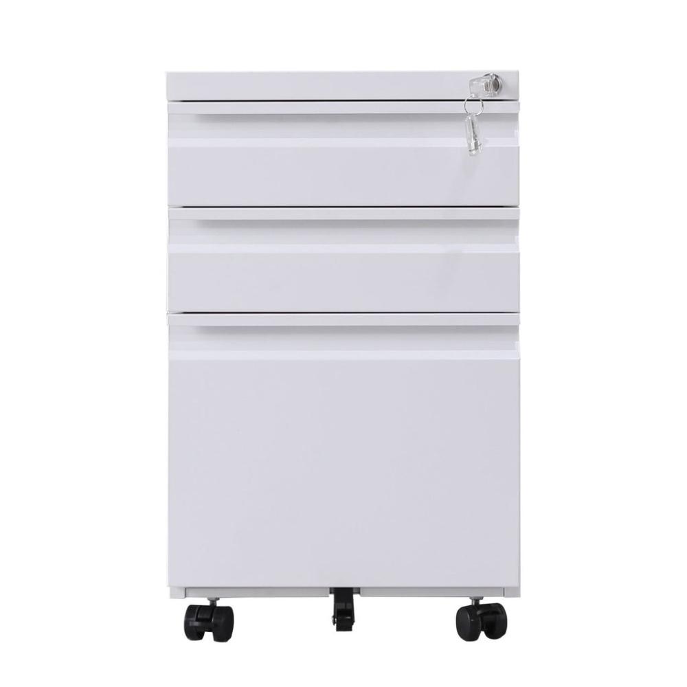 3-Drawer Mobile File Cabinet with Lock (White)