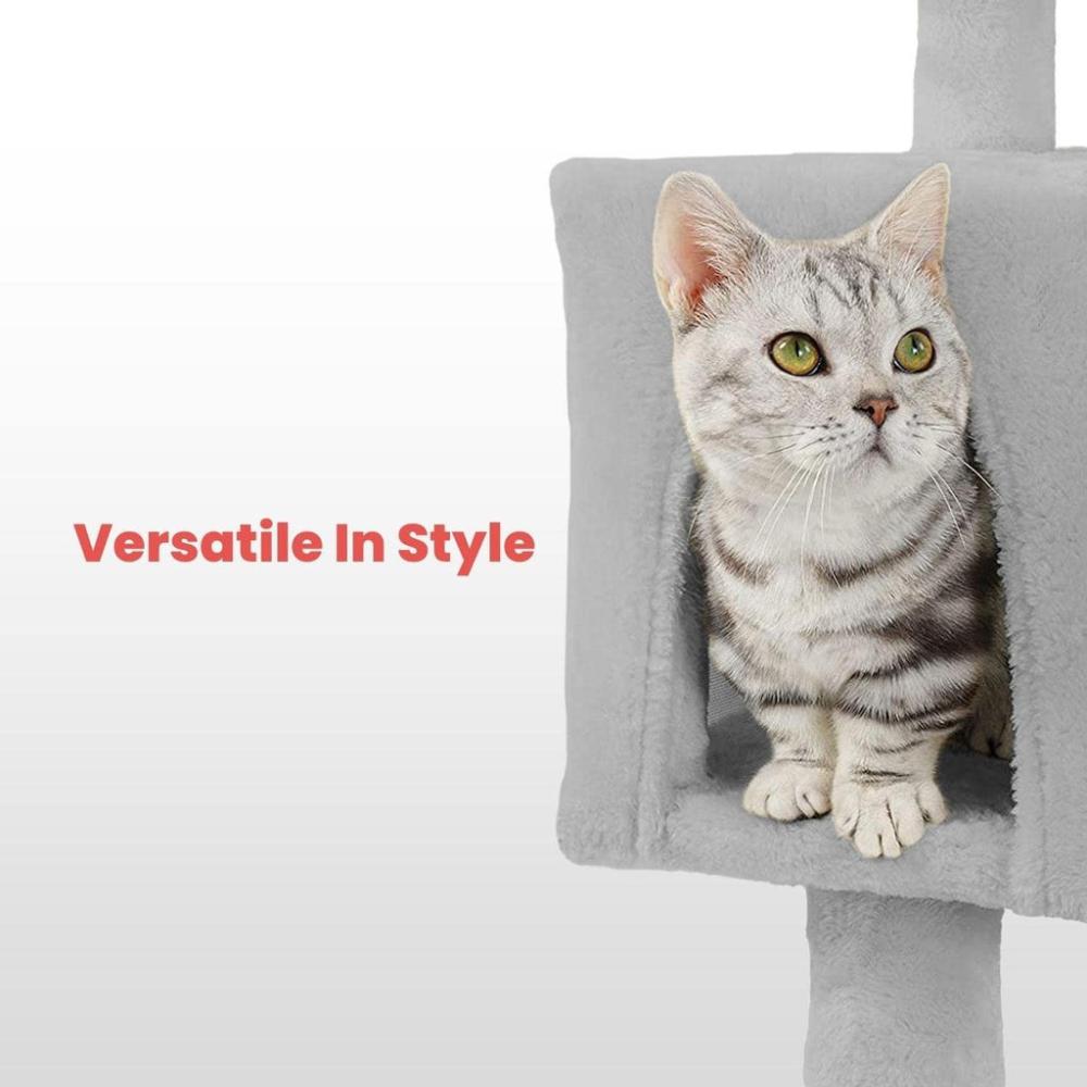 Plush Cat Condo Cat Tree Light Grey - 155cms