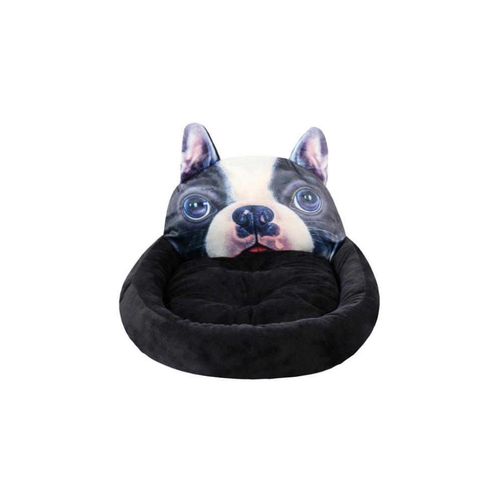Cartoon Square French Bulldog Pet Bed 3D Large Size (Black)