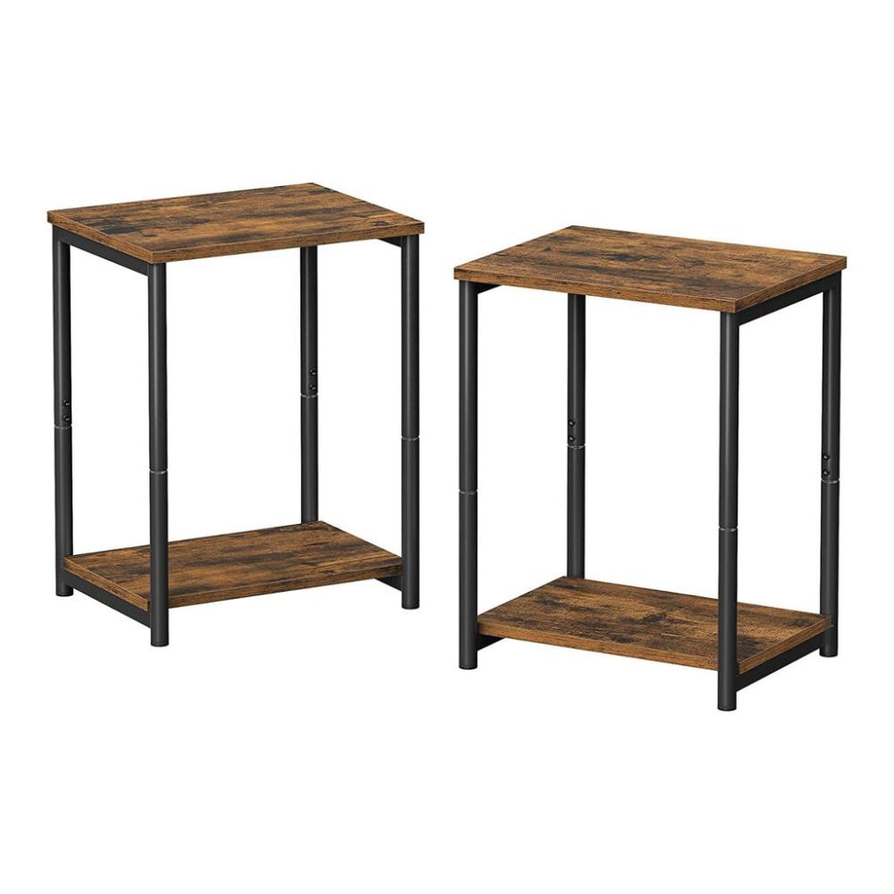 Set of 2 Side Table with Storage Shelf - Vintage Brown