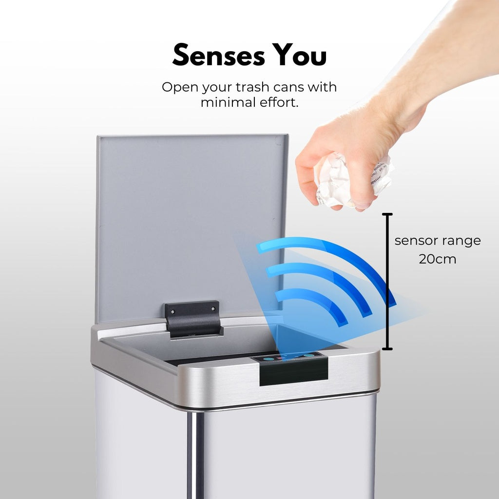 Narrow Silver Square Sensor Bin - 50L