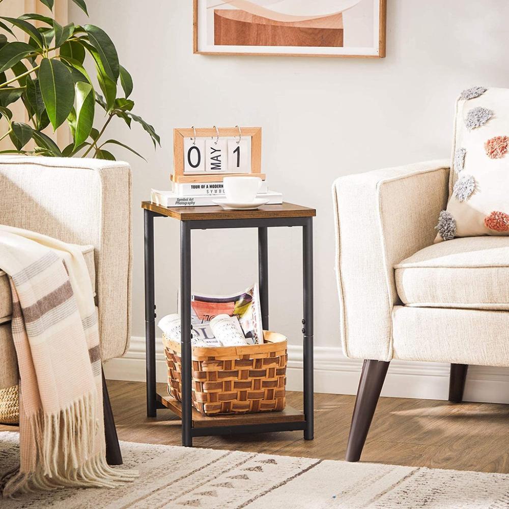 Set of 2 Side Table with Storage Shelf - Vintage Brown
