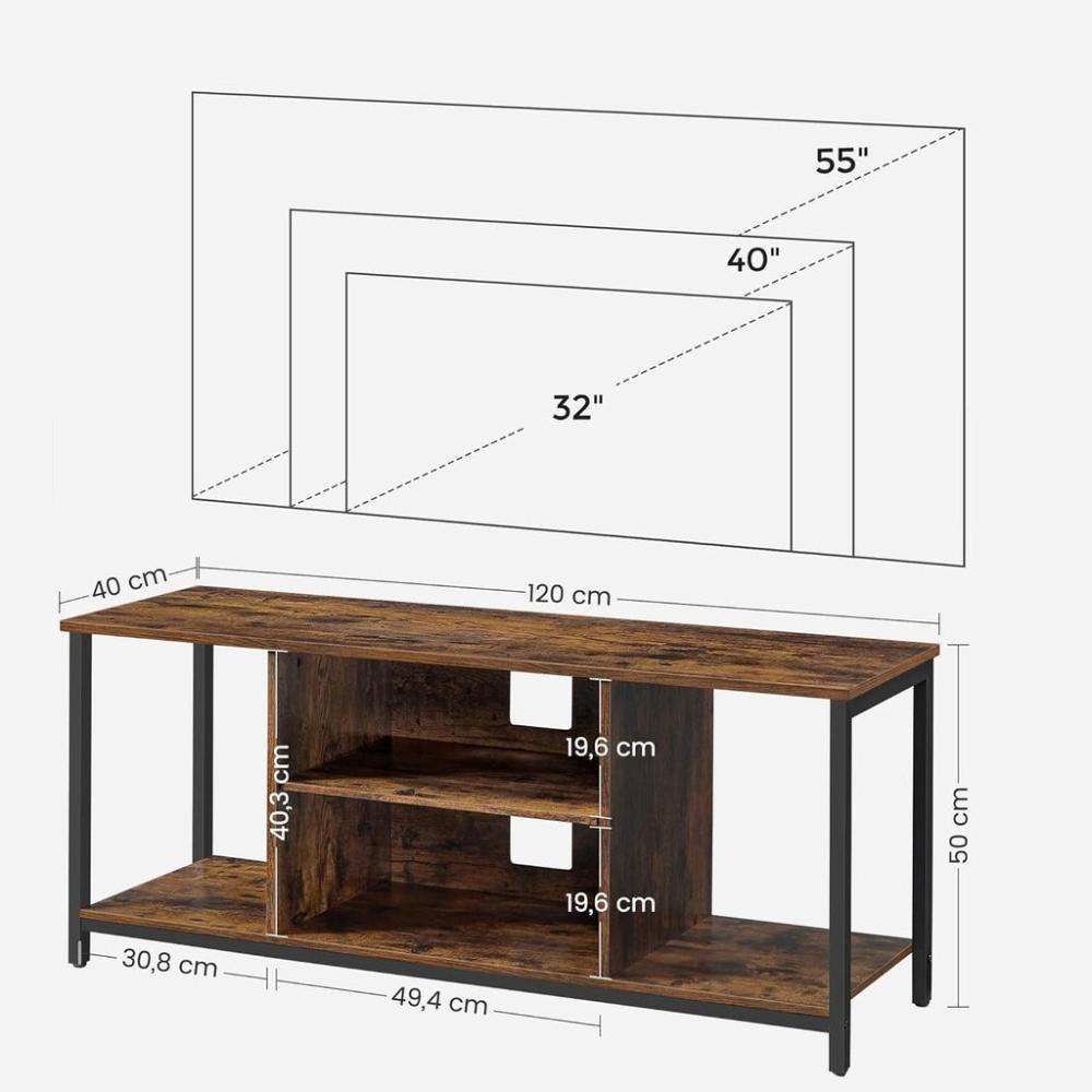 Lowboard TV Cabinet for TVs up to 60 Inches - Vintage Brown/Black